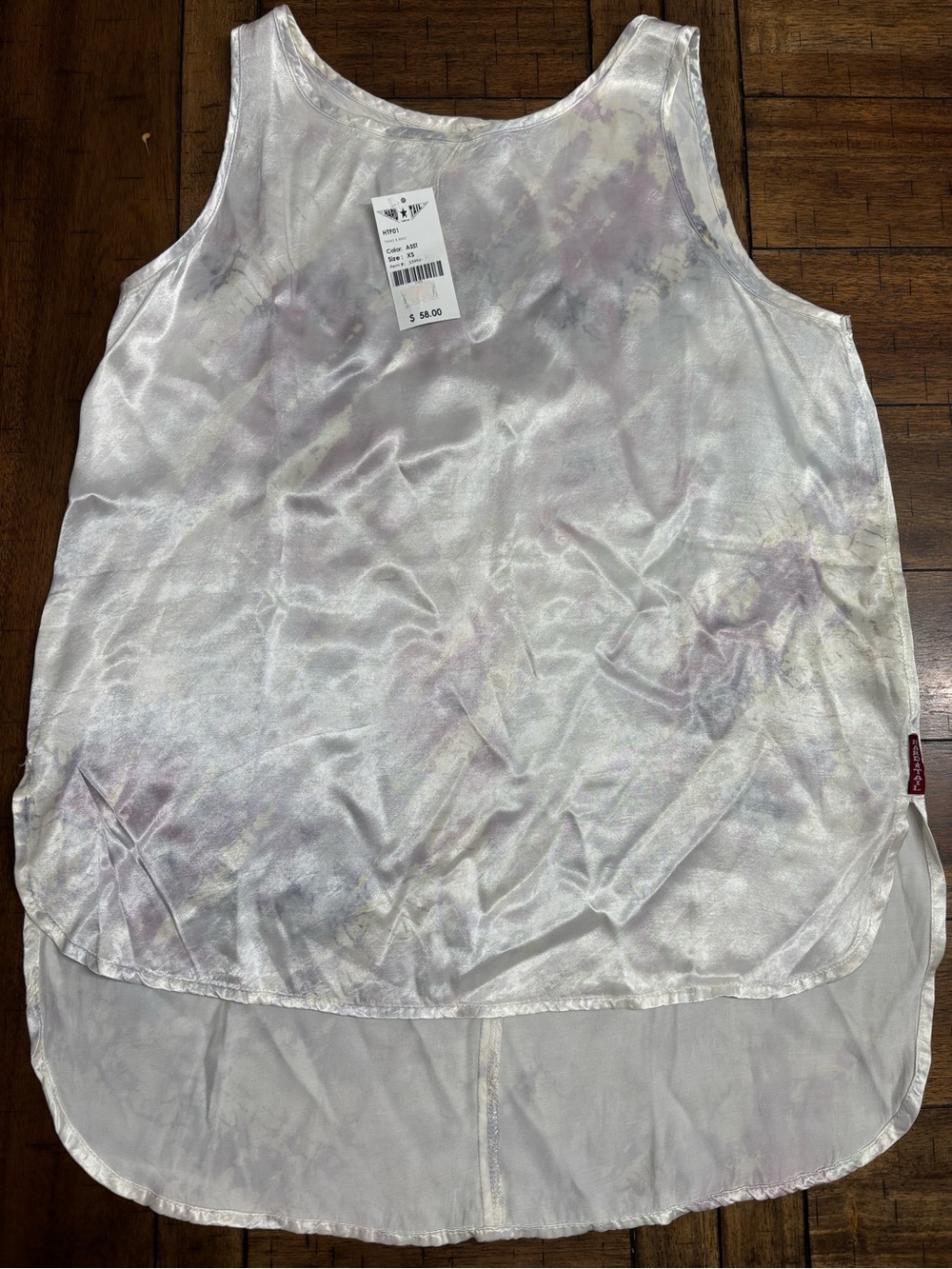 Hard Tail Satin Tie-Dye High-Low Tank Top — White & Lavender - Picture 2 of 6